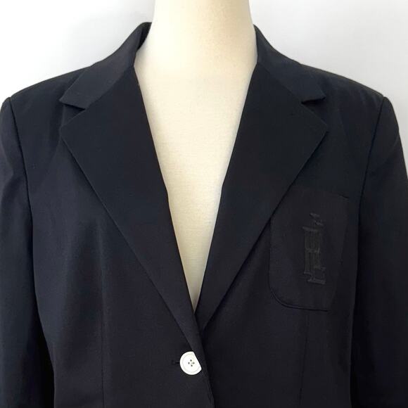 Lauren Ralph Lauren Two-Button Blazer Jacket Cotton Embroidered Logo Black 16 - Picture 2 of 11